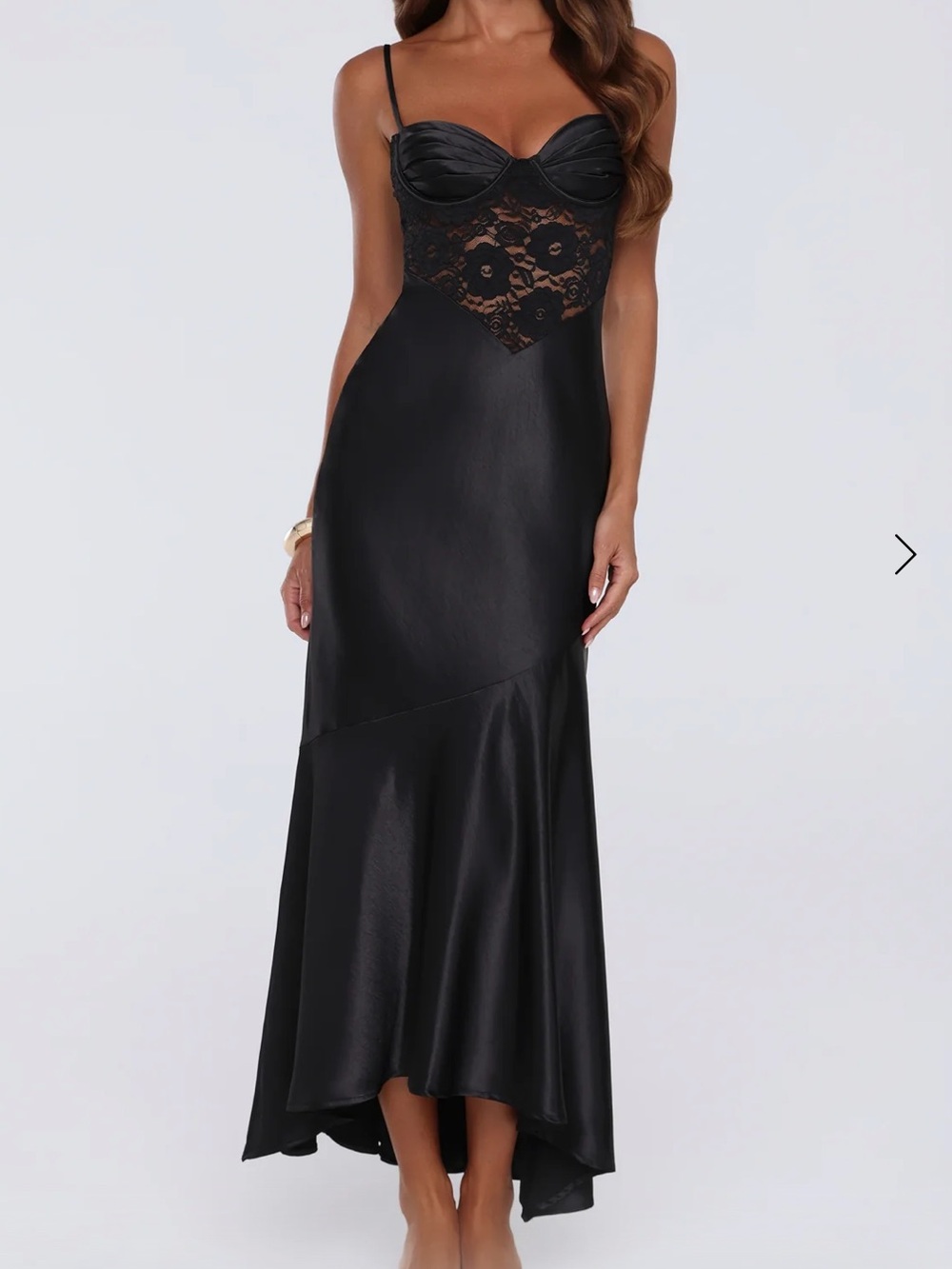 SULTRY HORIZON SATIN LACE MAXI DRESS BLACK